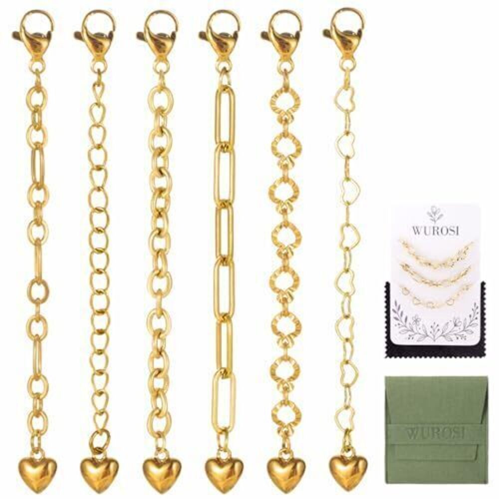 7424 6 Pcs 18K Gold Plated Necklace Extender , 2" Chains Extenders